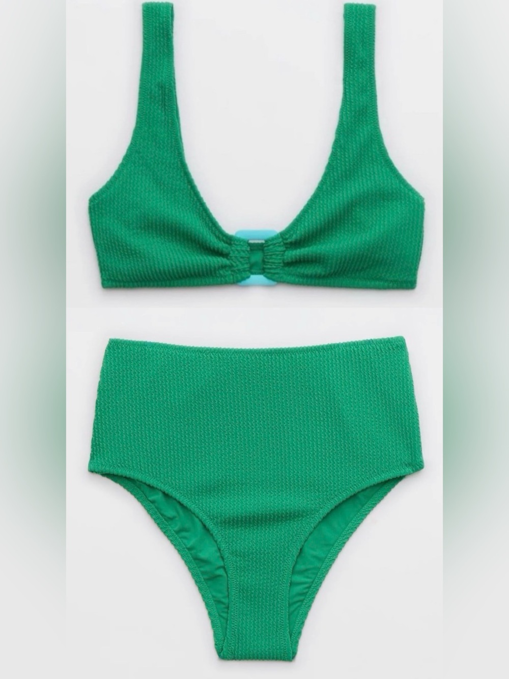 NWT Aerie FULL SET Crinkle Ring Wide Strap Scoop Top + High Waist Bottom Green S